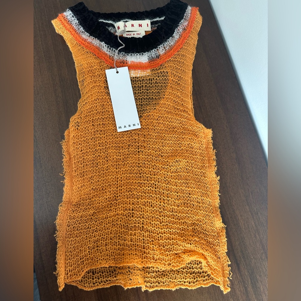 Marni Multicolor Orange and Black Open-Knit Tank
